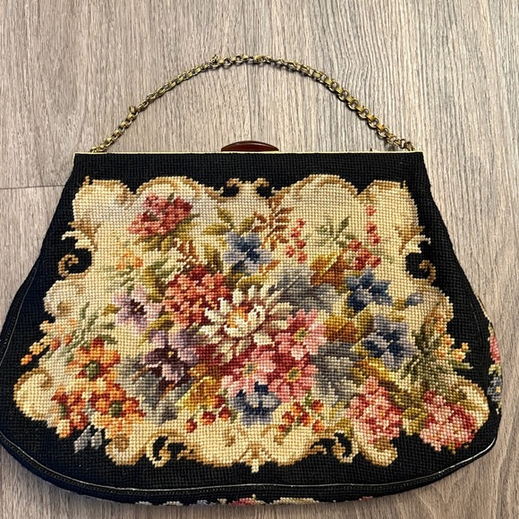 Vintage Jolles made in Austria needlepoint Floral Embroidered Women's Bag - Picture 6 of 12